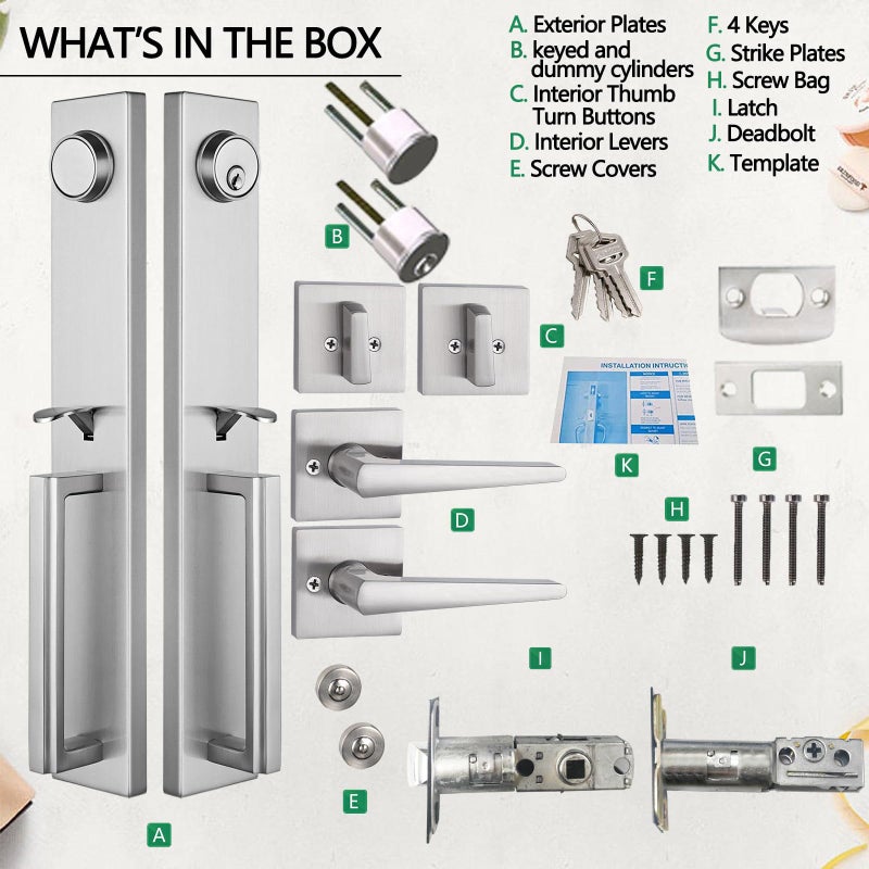 TMC Double Door Handlset for Front Door Brushed Nickel Finish (Keyed Entry Handle and Dummy Hanlset Set),MDHST2016SN-DOUBLE-1 - Image 5